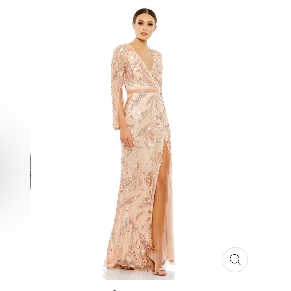 Mac Duggal SEQUINED FAUX WRAP SPLIT LONG SLEEVE GOWN size 4 NEW $598